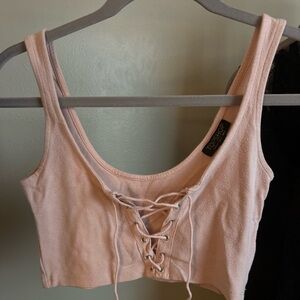 Topshop Blush Pink Lace Up Crop Top